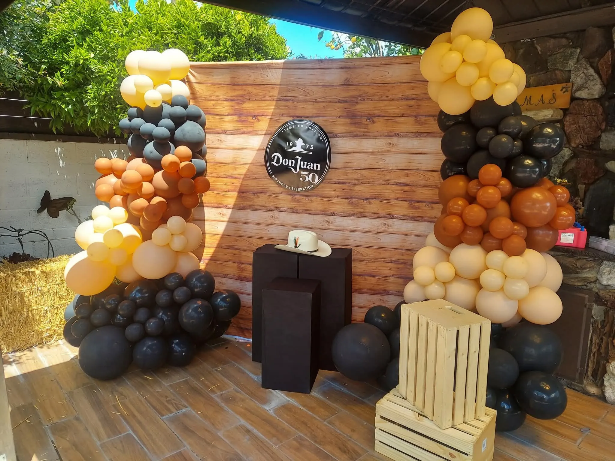 Western country themed balloon backdrop